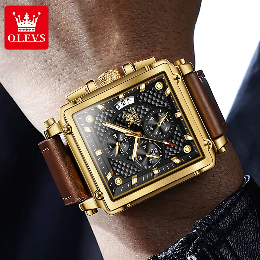 OLEVS Original Square Watches for Men Chronograph Fashion Business Watch Luminous Waterproof Casual Wrist Watches 9925