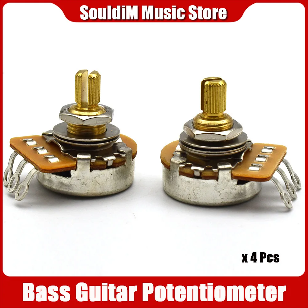 4pcs Brass Short Long Split Shaft Potentiometers Pots 250K 500K Option for Electric Guitar and Bass Tone Volume Parts