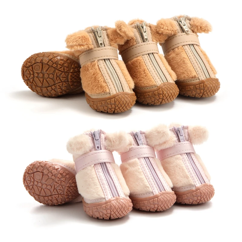 Dog Snow Boots for Winter Dog Boots Paw Protectors with Anti-Slip Sole and Plush Lined Pack of 4 Chihuahua Shoes Boots