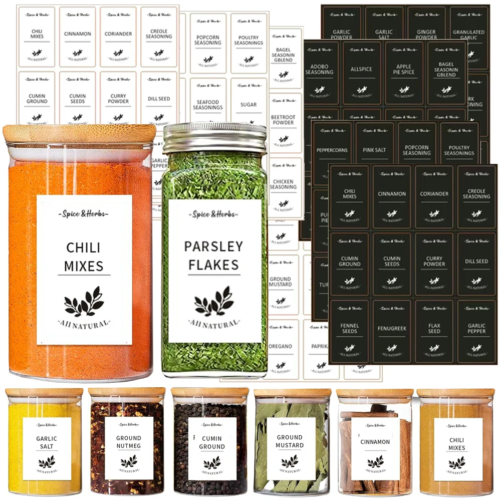 Spice Jar Labels - ملصقات مطبوعة مسبقًا لأوعية التوابل بتصميم