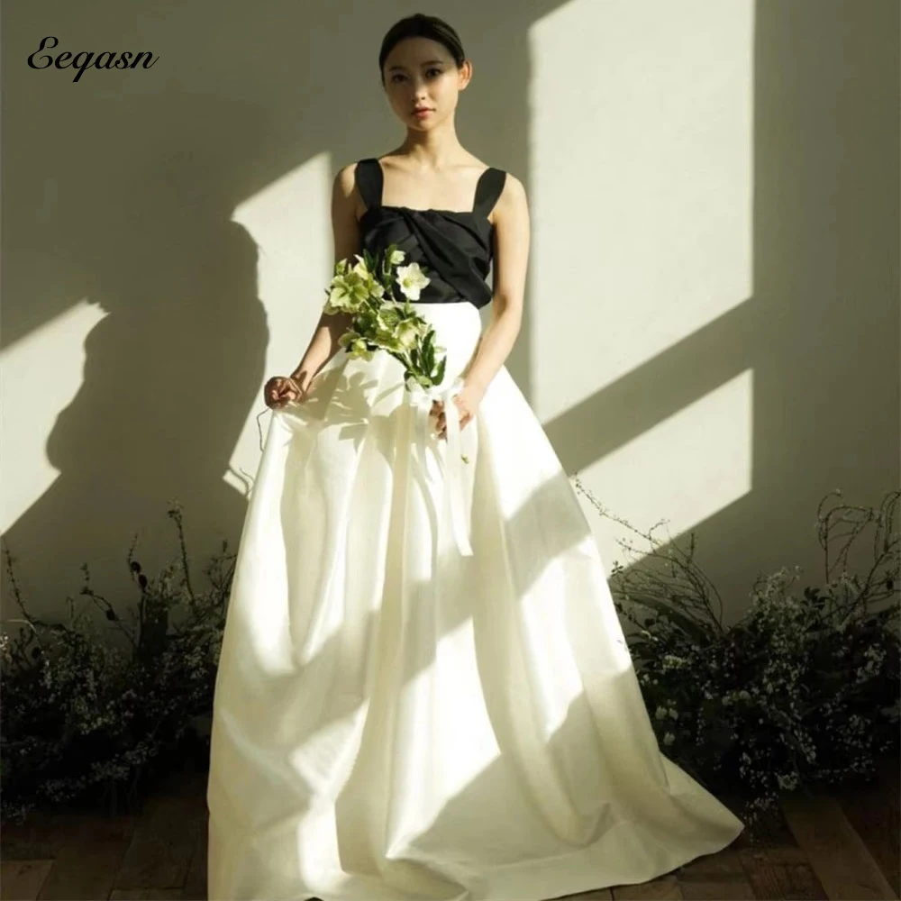 

Simple Black White Korean Wedding Dreses Photo Shoot A Line Satin Strapless Bridal Gown Wed Dress Woman Elegant Luxury 2025