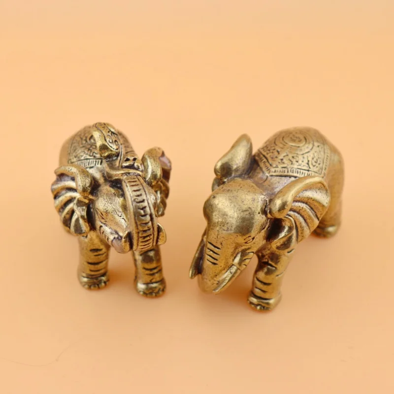 Solid Brass Elephant Ornaments Brass Pair of Fortune Elephants Handheld Antique Brass Wealth Elephant