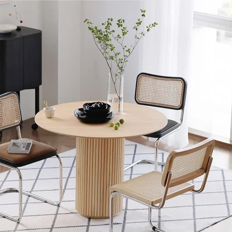Nordic Solid Wood Oval Dining Table Japanese Style Light Luxury Creative Round Negotiation Table Household Log Furniture