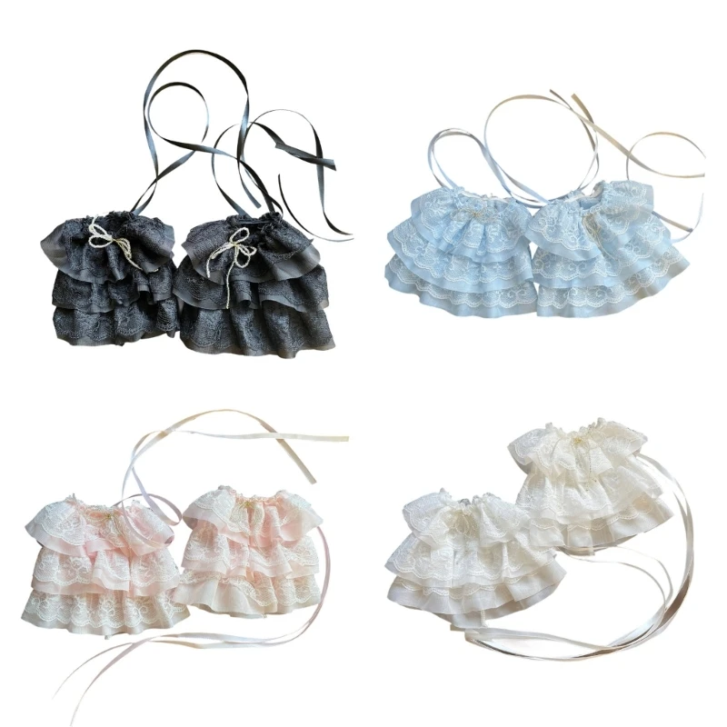 

E15F Gothic Lace Arm Sleeves With Adjustable Ribbon Ties For Costume Event