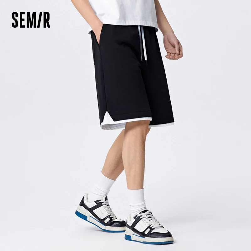 Semir Men Casual Shorts Oversize Straight-Leg Five Shorts Trendy Printed Sports Pants Knitted Jogging Pants