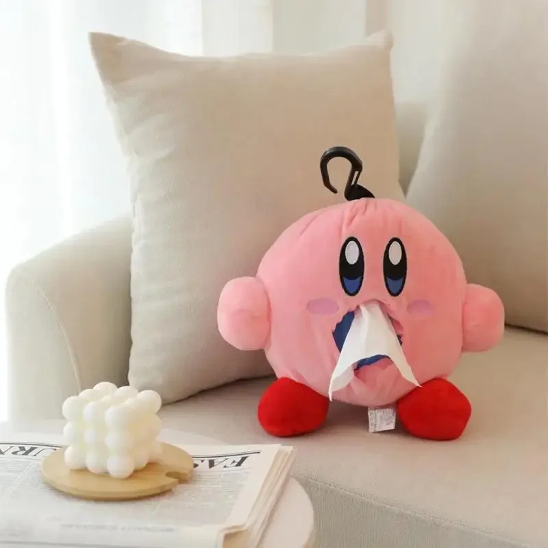 Cute Kirby Plush Box Car Tissue Box Home Living Room Decoration Bedroom Kitchen Desktop Cartoon Large Storage Box Napkin Holder