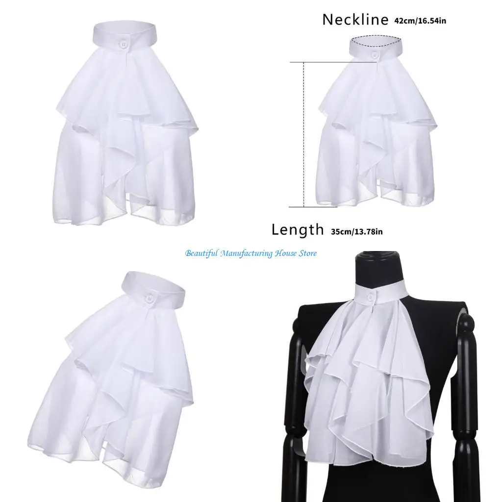 E56A Women Medieval Ruffled Detachable Faux Collar Jabot Tie for Historical Reenactments and Theatrical Performances
