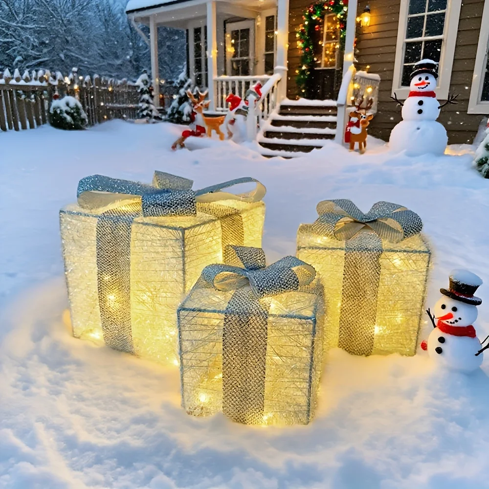 2025 Christmas light-up gift box decoration ornaments Christmas celebration party atmosphere decoration (batteries not included)