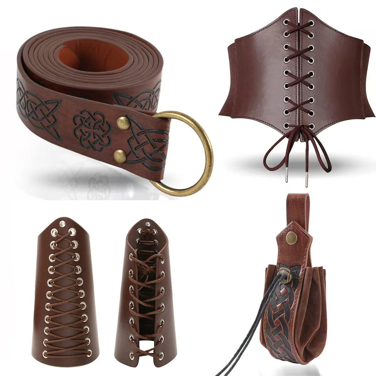 المرأة القرون الوسطى تأثيري Steampunk حقيبة جلدية الخصر حلقة حزام الحقيبة فايكنغ فارس تأثيري حلي حفلة الهالوين كوس