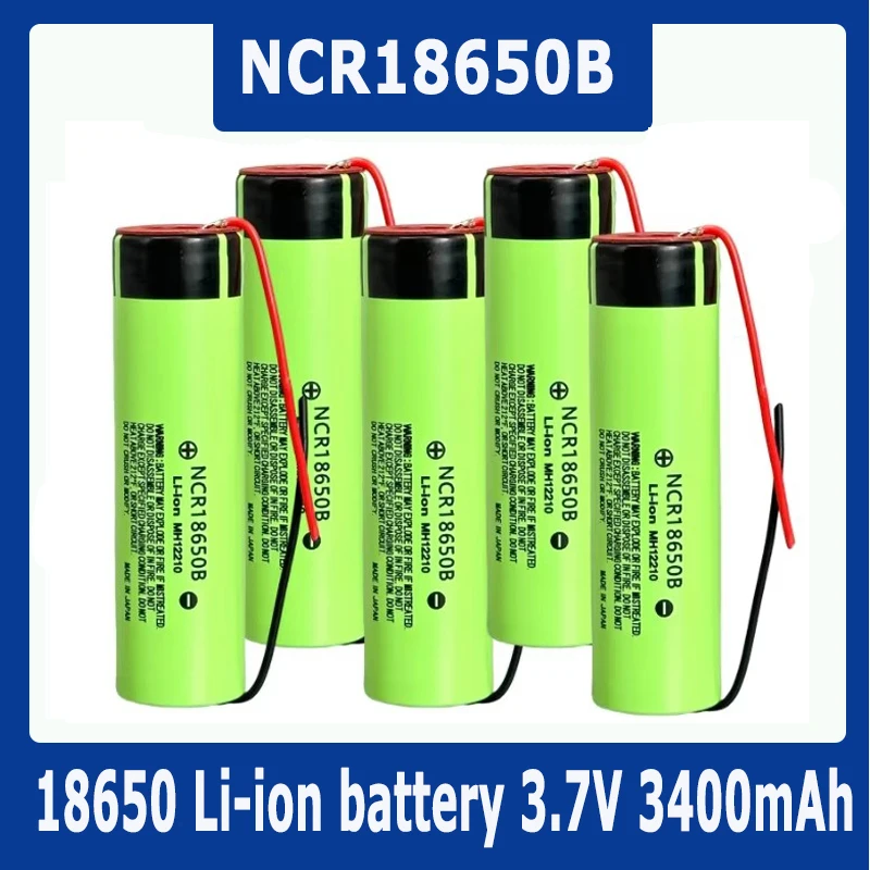 For Panasonic New Original NCR18650B 3.7v 3400mAh 18650 Li-ion Rechargeable Battery Welding Silica gel Cable DIY