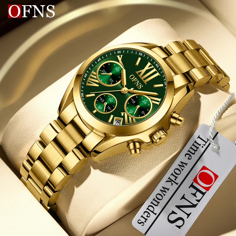 OFNS1507 Fashion Retro Men's Quartz Watch Waterproof Calendar Night Light Three Eye Chronograph Men's Quartz Watch 2025