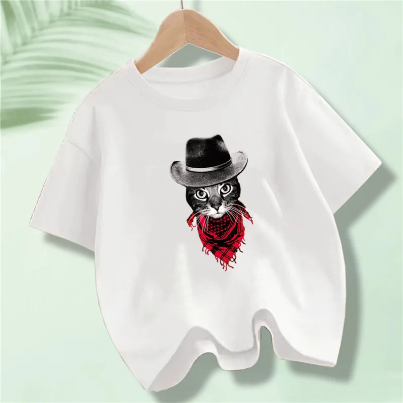 

Meow Cat Funny Printing Kids T-Shirts Cotton Tee Clothes Boy Girl Summer Streetwear Tops Loose Short Sleeve T-shirt