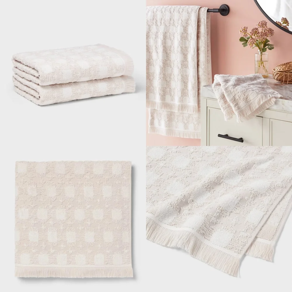 

towel2pc Boho Ikat Pattern Bath Towel Set Cream Soft Quick Dry Absorbent Beach Spa Towels for Home Hotel Resort Decor