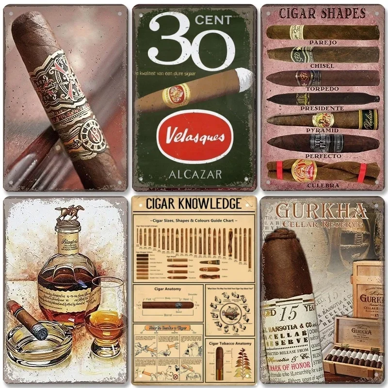 Póster De estaño De Metal, placa De cigarro, placa De Metal Retro, humo De caballero, cigarro, whisky, letrero De estaño De Metal Vintage, Bar, Club, hombre, cueva, pared De