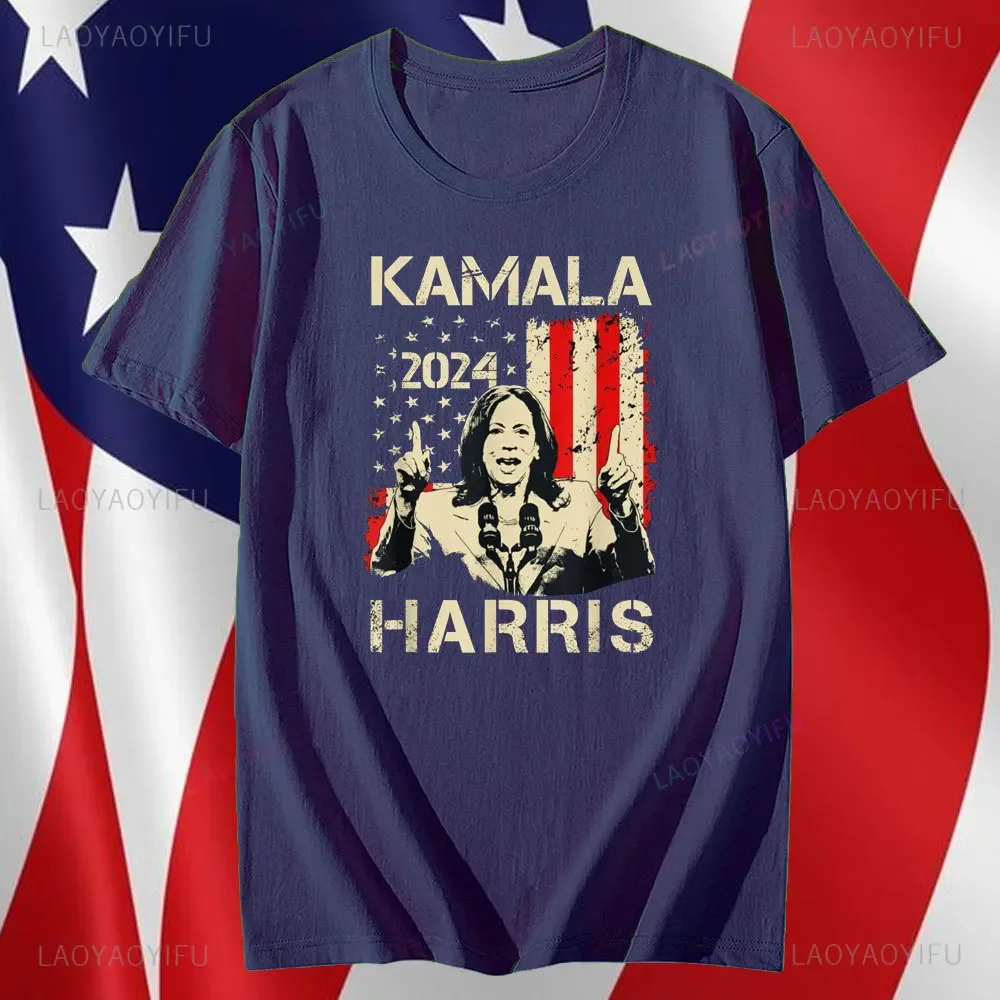 Kamala Harris 2024 Flag Retro Kamala for President Harris 47 Unisex T-Shirt Stylish Casual Men\'s Shirt Camara Vintage Print Tops