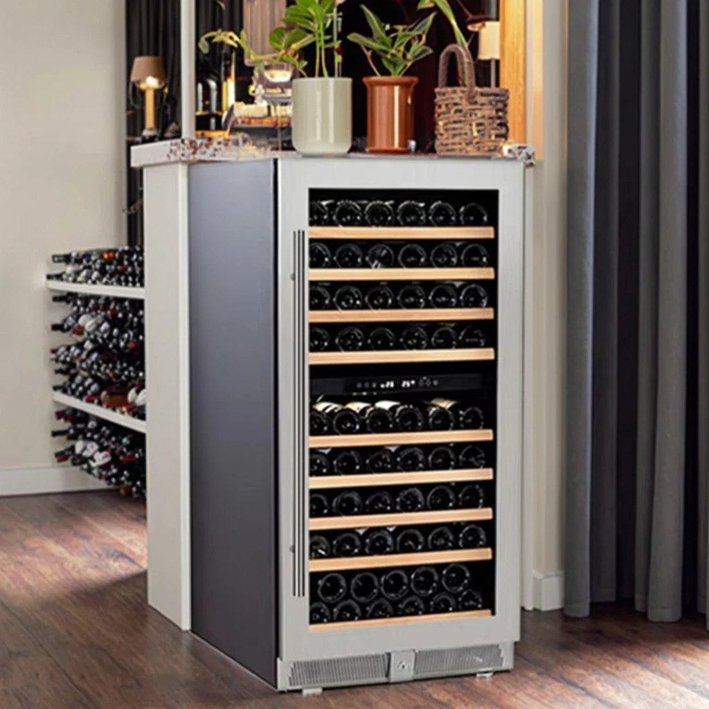 

265 л, 99 бутылок, новый дизайн, электрический встроенный многоцветный холодильник из нержавеющей стали, винный охладитель с инвертированным компрессором