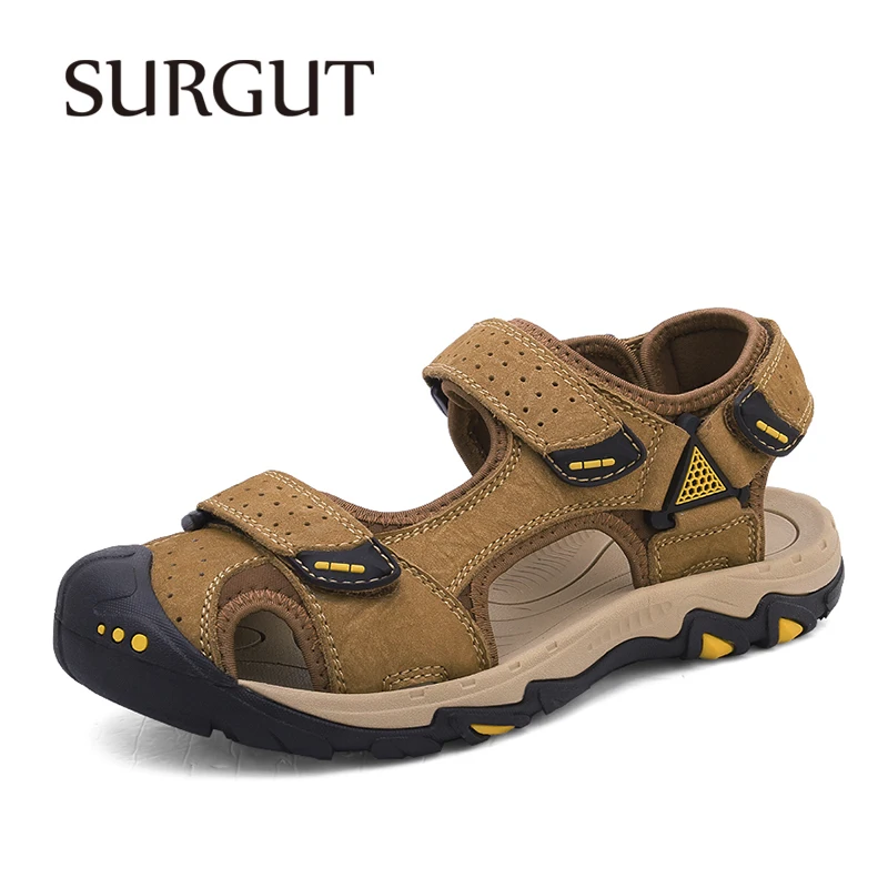 

Мужские классические пляжные сандалии SURGUT, мягкие босоножки из натуральной кожи, Уличная обувь больших размеров 38-47 для лета, 2019