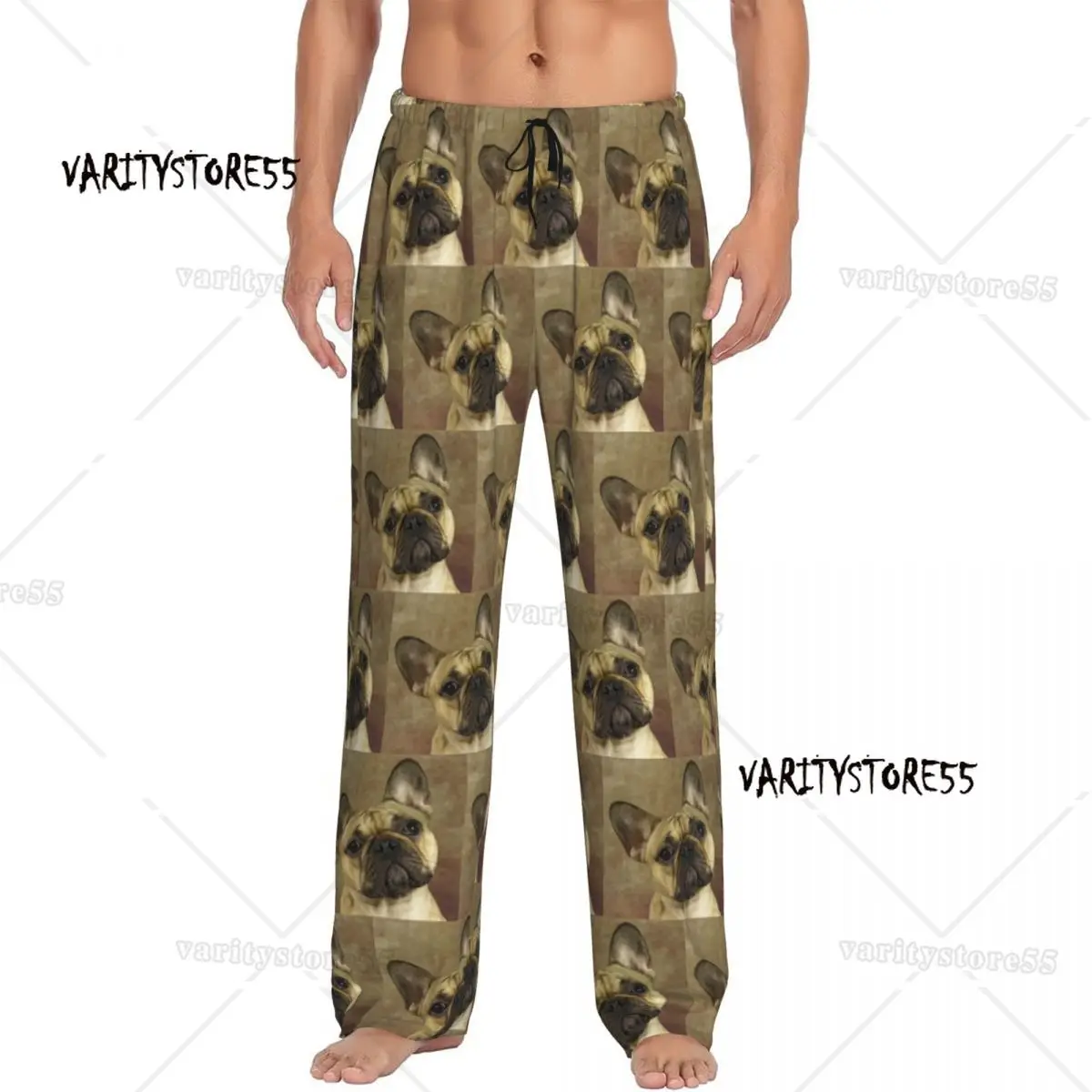 

Custom Men's Fawn French Bulldog Face Pajama Pants Print Frenchie Dog Lover Sleep Sleepwear Bottoms with Pockets