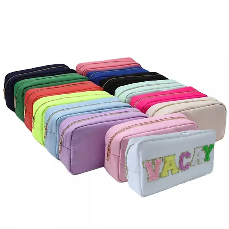 S/M/L 3 size Solid color Toiletry Pouch Nylon Travel Storage Bag Diy Embroidery Patch Personalize Makeup Bag