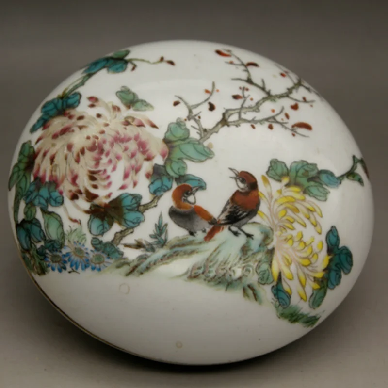 

4.3inch Antique Famille-rose Porcelain Flowers Birds Pattern Deasign Ink Box