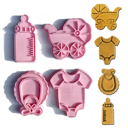 Cookies Cutter 4 Pieces Baby Theme Dough Stamp Plastic 3D Cartoon Pressable Biscuit Mold Confectionery Baking Pastry Bakeware