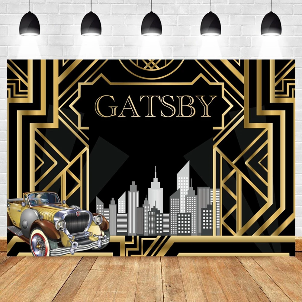 Great Gatsby Theme Birthday Photography Backdrop Retro Black Gold Building Art Event Adult Birthday Party Photo Background Decor