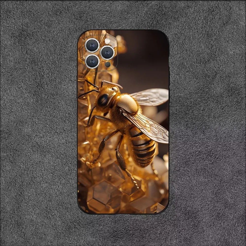 Honey Bee Phone Case For iPhone 16,15,14,13,12,11,Plus,Pro Max,XS,X,XR,SE,Mini,8,7 Soft Silicone Black Cover