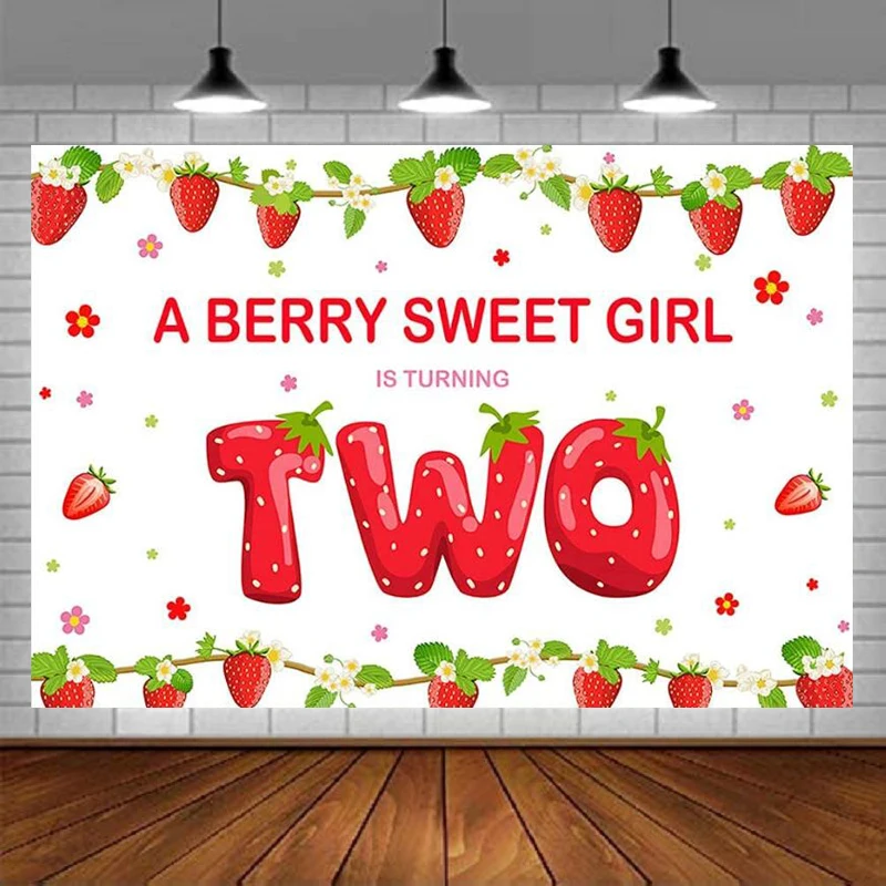 Photography Backdrop Strawberry Theme 2nd Birthday Party Decor For Berry Sweet Girl Two Year Old Background Cake Table Banner