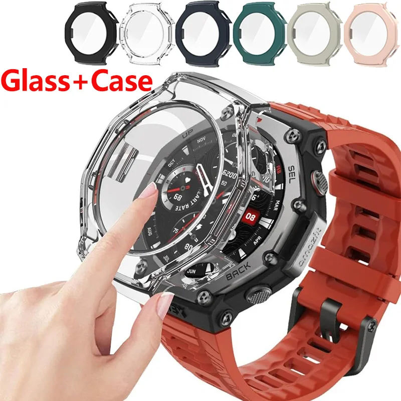 Tempered Glass+Case For Amazfit T REX 3 Screen Protector Hard PC Bumper Protective Cover for Huami Amazfit T-REX3 Accessories