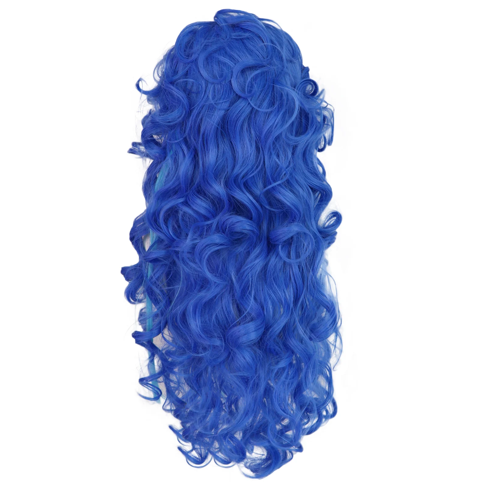 Blue Curly Wig Light Blue Streaks Heart Hairline Heat Resistant Synthetic Cos Wig Anime Halloween Costume Unisex Hair