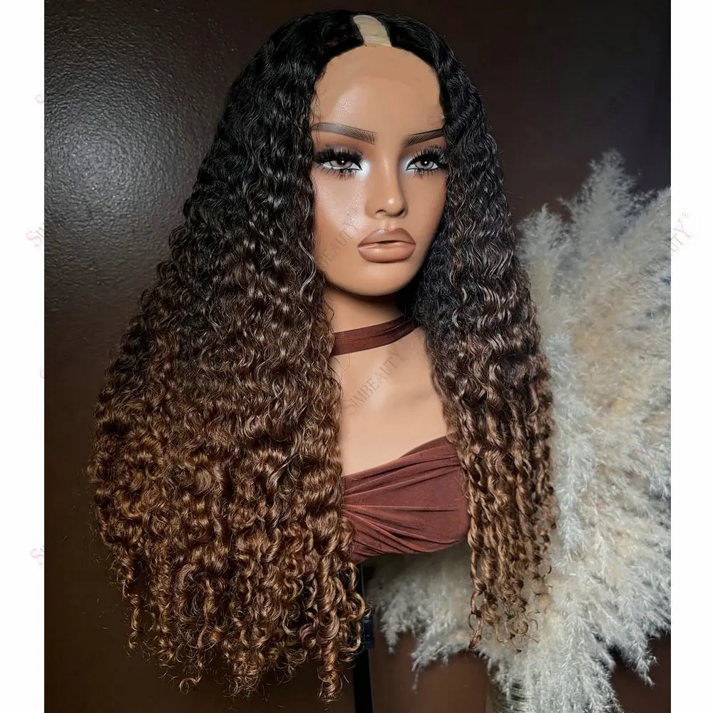 Chocolate Brown Ombre Soft 100% Human Hair 1x4 Size U Part Wigs  for Black Women Glueless Cheap Full Machine Made V Part Wigs