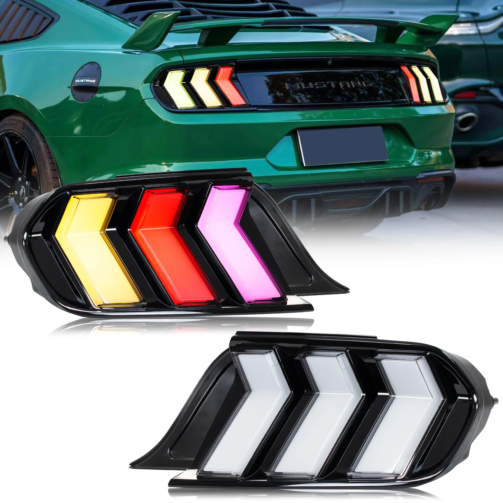 

RGB LED Tail Lights Assembly for Ford Mustang 2015-2023 Animation Sequential Sequential Turn Signal Trunk Rear Brake Lamps