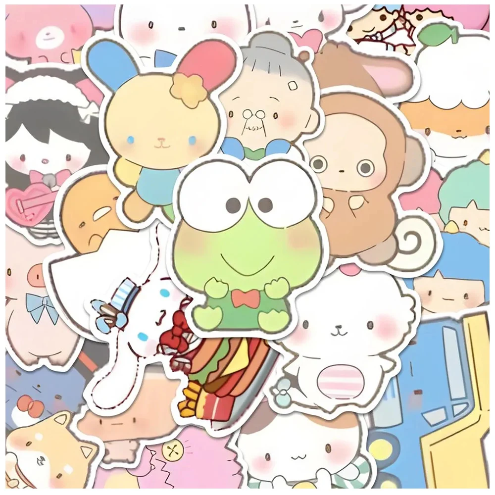 10/30/48pcs Kawaii Cartoon Sanrio Stickers Aesthetic Kids Toys Hello Kitty My Melody Decals Waterproof DIY Stationery Laptop Car