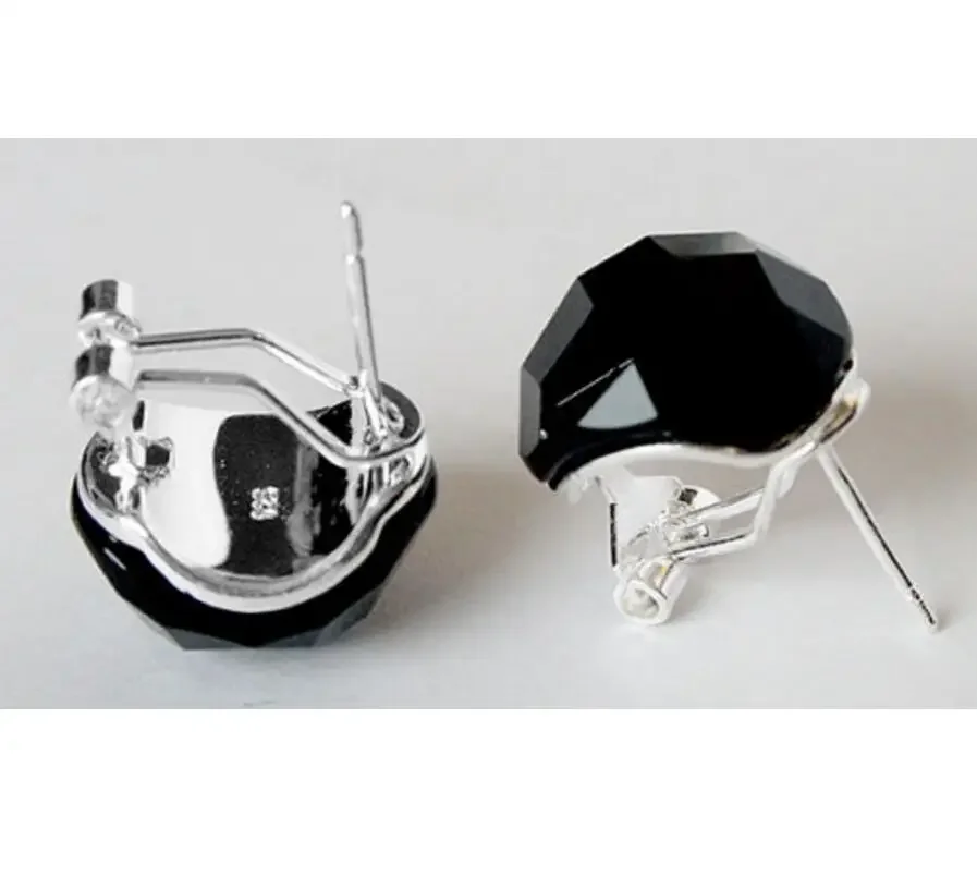 

Summer 925 Sterling Silver Jewelry Black Faceted stone Inlay Earrings