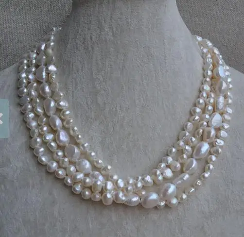 

New Arrival Baroque Pearl Necklace,4Rows 6-12mm Freshwater Pearl Necklace,Top Quality Fashion Jewelry,Charming Women Gift