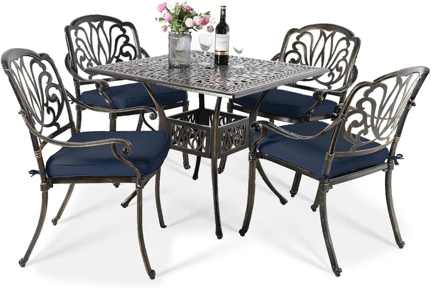 

5 Piece Outdoor Patio Dining Set All Weather Cast Aluminum Conversation Set Patio Furniture Set Include 4 Cushioned Chairs