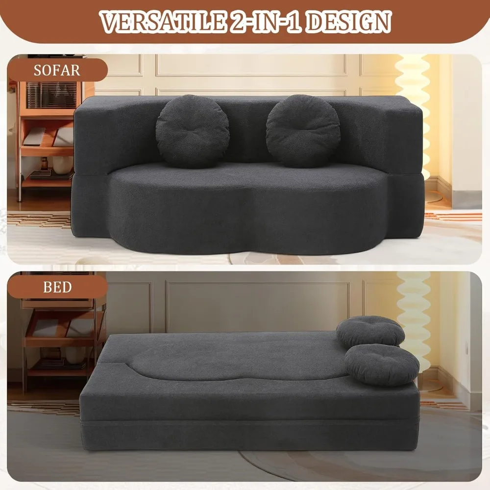 أريكة فوتون لاونج النائمة ليتشي فيلفيت أريكة أرضية بمقعدين لغرفة المعيشة، سرير أريكة قابل للطي قابل للتحويل #4