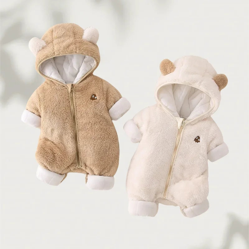 

Kids Girls Double Sided Fleece Warm Romper 0-3Y Baby Boys Clothes Bear Ear Hooded Zip Up Onesie Cute Plush Winter Snowsuit