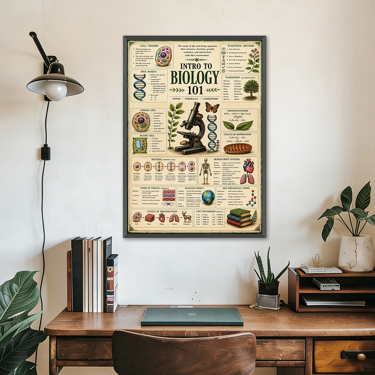 Biology 101 Poster Vintage Science Educational Wall Art Print Biology Classroom Laboratory Decor Teacher Student Learning Chart