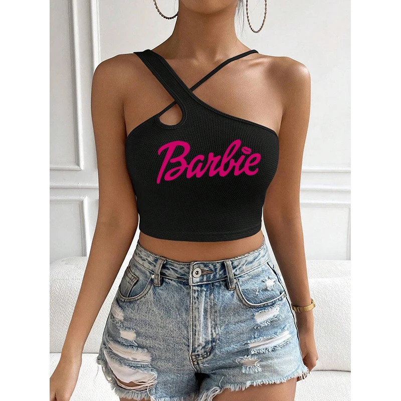 Sexy Summer Kawaii Barbie Women Hollow Tank Top Fashion Slim Sleeveless Cropped Y2K Camisole Harajuku Girls Spring Tees Shirts