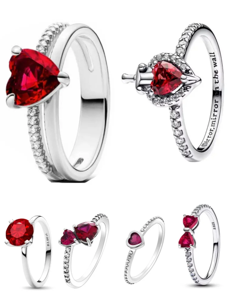 Hot Selling 925 Silver Red Bow, Heart-Shaped Ring Suitable For Exquisite High-Quality Jewelry for Women at Wedding Parties #2