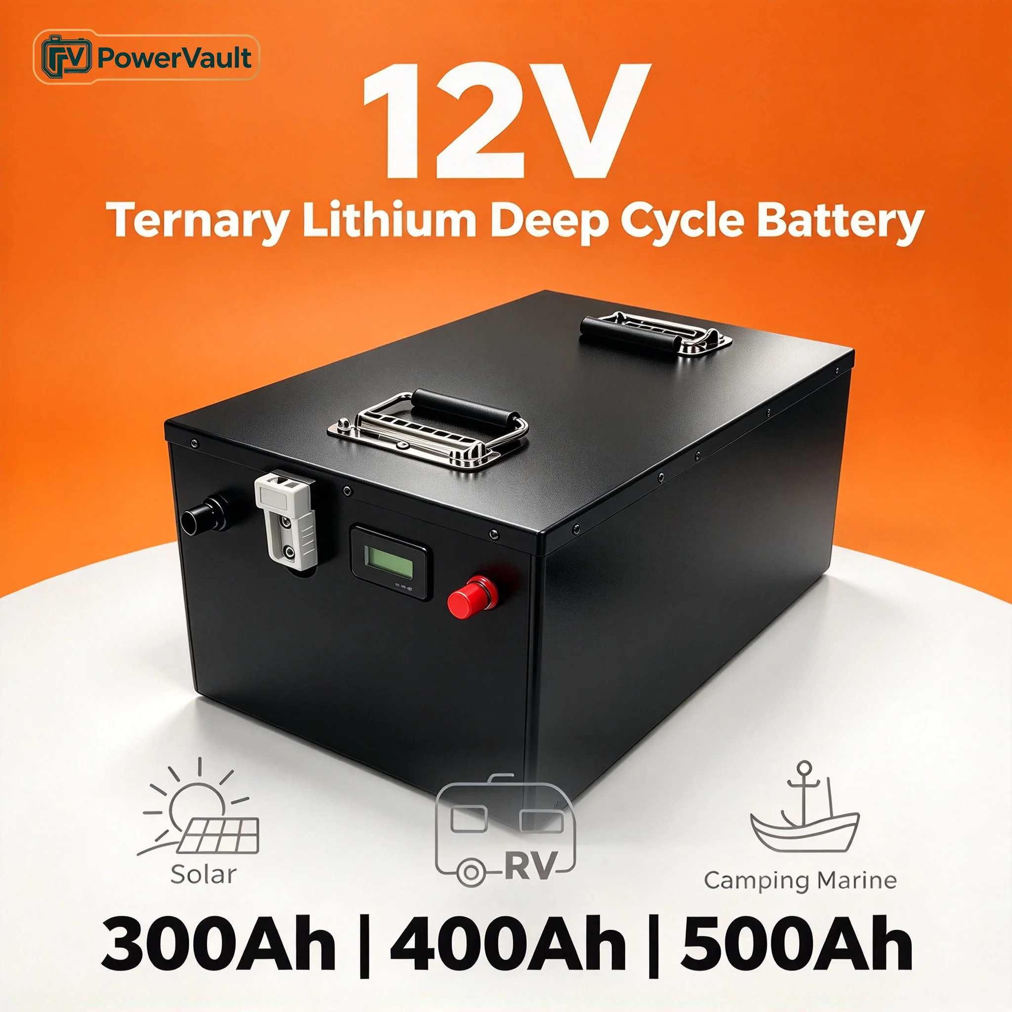 12V 300-500Ah Ternary Lithium Deep Cycle Battery with Built-in Smart BMS Rechargeable for Solar RV Camping Marine Golf 1-2KW Inv