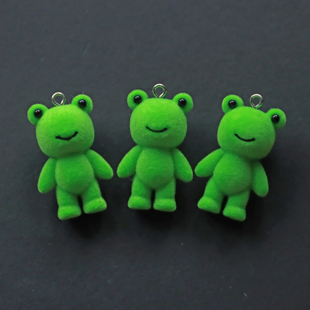 30Pcs 3D Flocked Frog Chick Charms Cartoon Frog Resin Pendant  Earring Keychains Accessories for DIY Crafts Jewelry Make