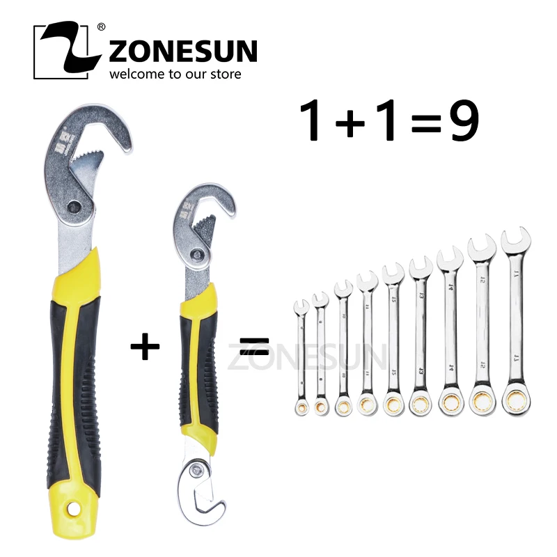 ZONESUN 2PC Multi-Function Universal Wrench Set Snap and Grip Wrench Set 9-32MM For Nuts and Bolts of All Shapes and Sizes