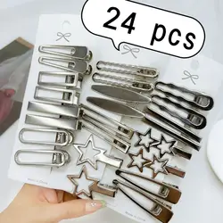 4/24 pz argento Y2k fermagli per capelli per le donne elegante metallo a becco d'anatra Clip Gilrs forcine frangia laterale Barrettes ragazze accessori per capelli