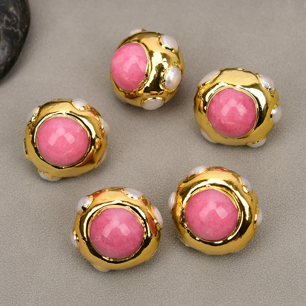 

APDGG Wholesale 5 Pcs White Pearl Pink Crystal Stone Loose Spacer Beads Jewelry Making Accessories DIY