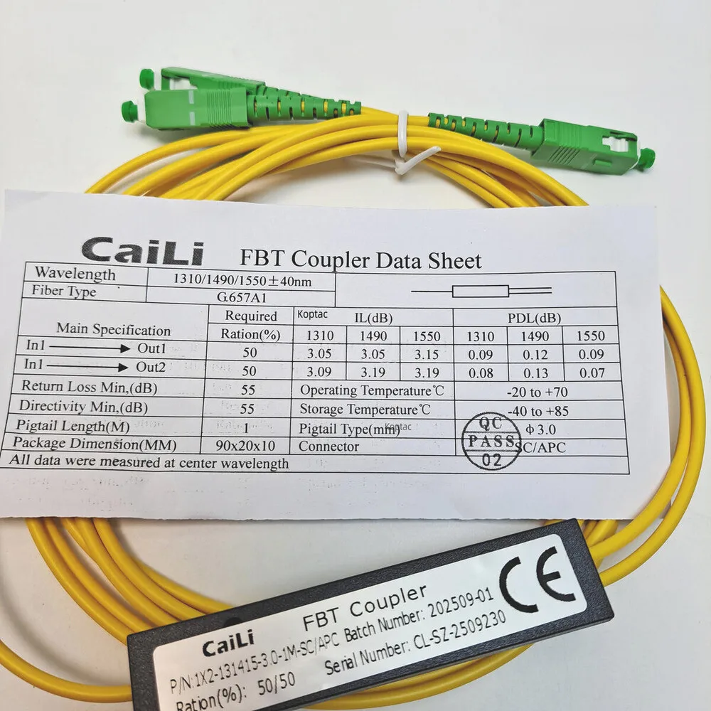 High Quality 1X2 FBT Fiber Optic Cable Cord SC APC Sleeve Taper Type Splitter Computer 1 Point 2 Fiber Optic Splitter Box