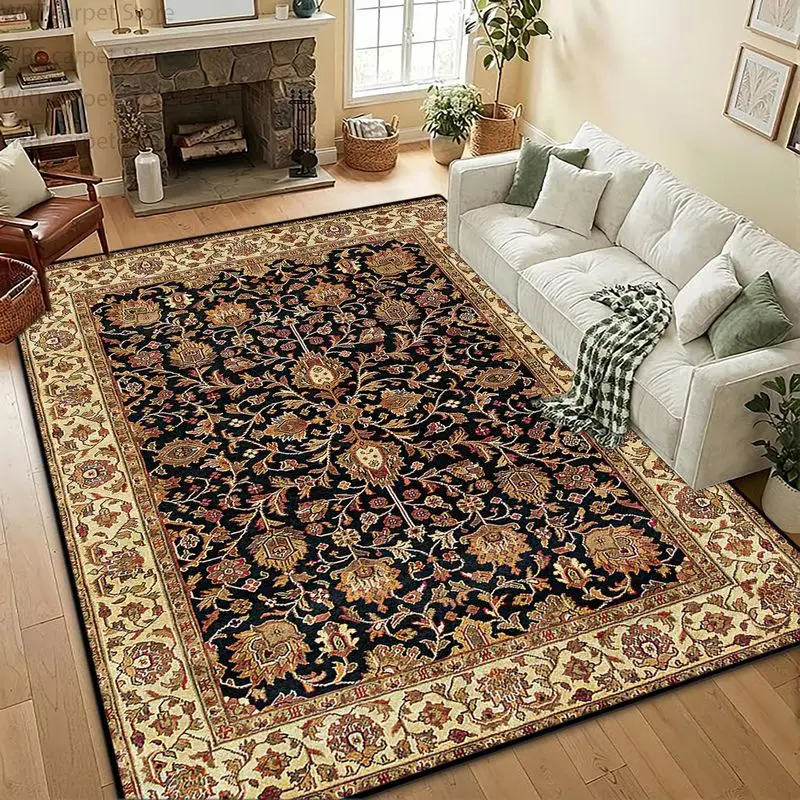 VIKAMA Vintage Persian Area Rug, Large Non-Slip Rug with Traditional Floral Design, for Living Room and Bedroom Decor