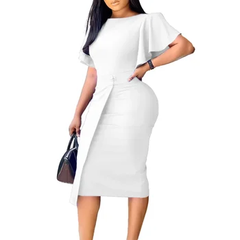 בגדים אפריקאים S-3XL שמלות גוף אפריקאי אפריקאי לנשים אלגנטי 2024 אפריקאי שרוול קצר פוליאסטר אדום לבן