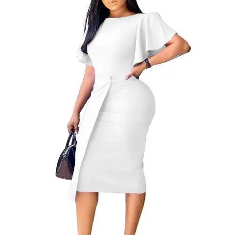 casual business dresses BMJL Womens Dress Long Sleeve Work Tie Front Knee Length Ribbed Knit Dresses (Coffee, S) at Amazon Women's Clothing store Rocky EDI 'Camille' Brown Fuller Bust COLOR:NAVY STRIPE